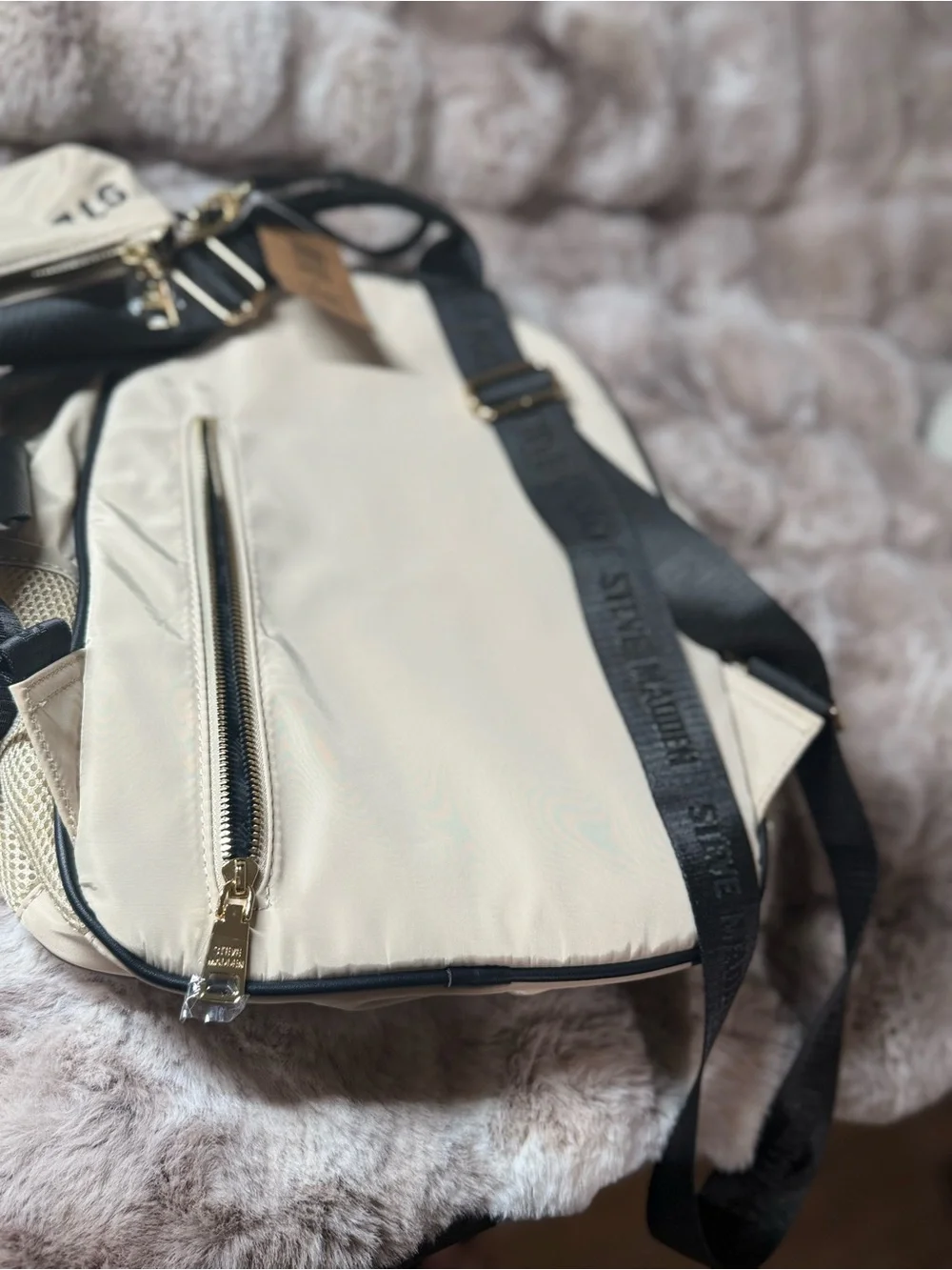 Steve Madden Tan Nylon Backpack School Beige Streetwear Utility Everyday Bag NWT